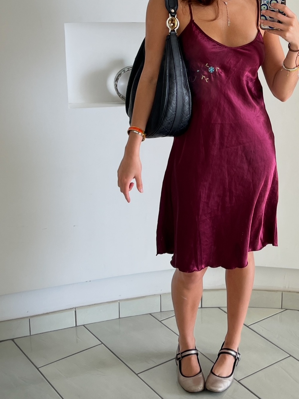 Vintage Satin Slip Dress in Deep Burgundy